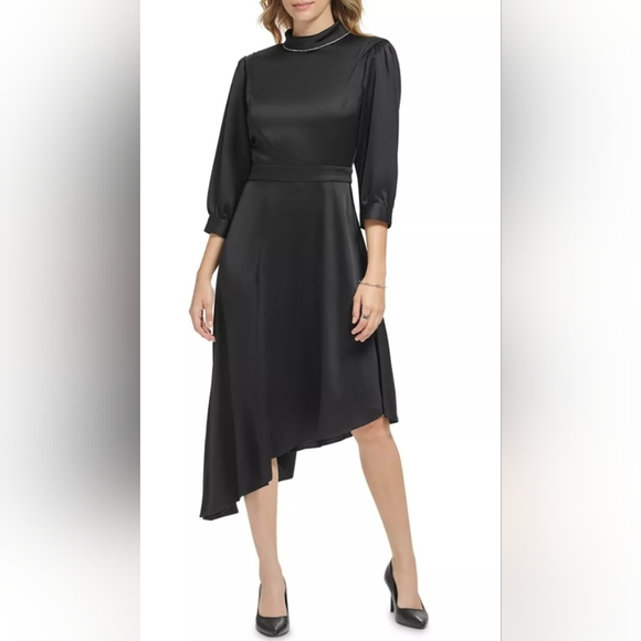 Karl Lagerfeld Fancy Paris Black Rhinestone Evening Dress Asymmetric 10 NWT - Picture 2 of 14